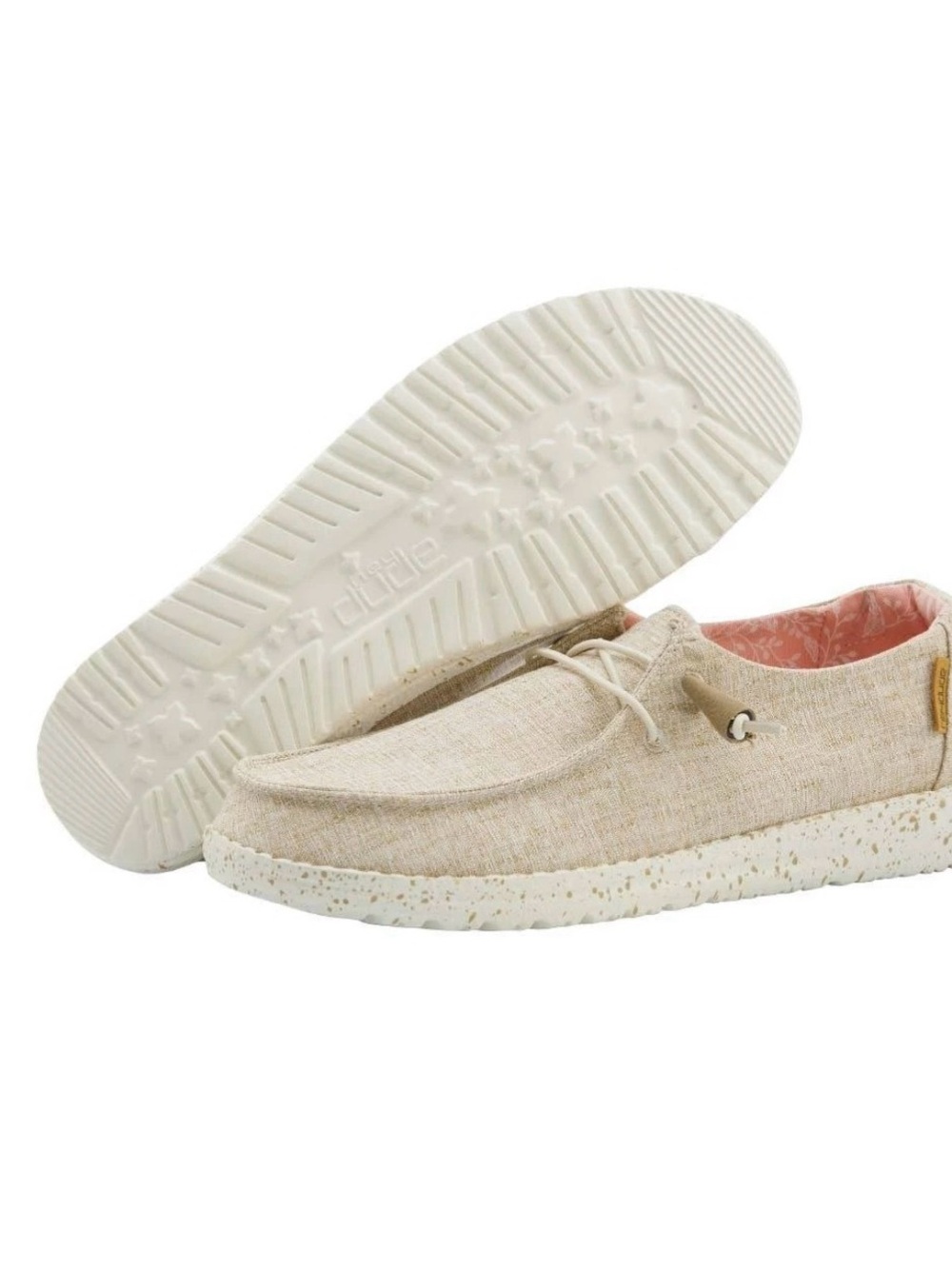 Hey Dude Wendy Chambray White Nut Slip-On Women’s Shoes with Pink Floral Lining